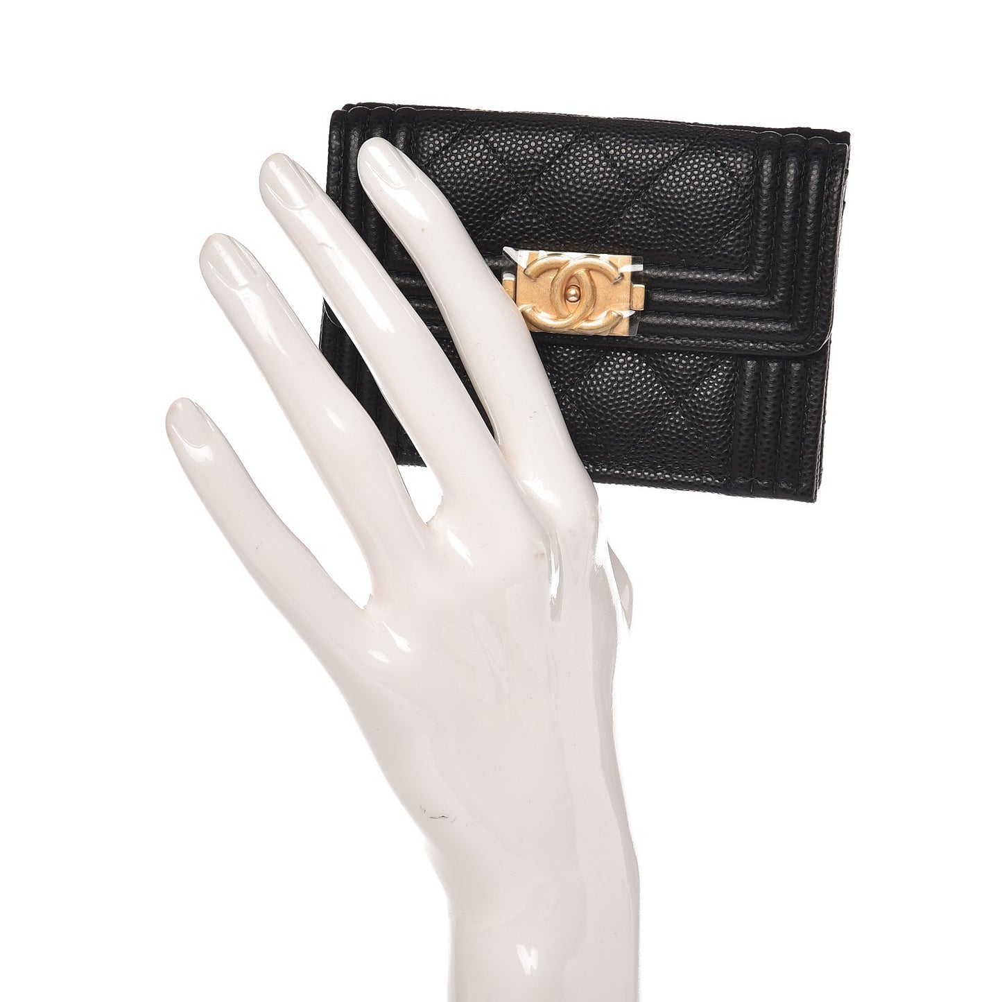 Caviar Quilted Small Boy Flap Wallet Black