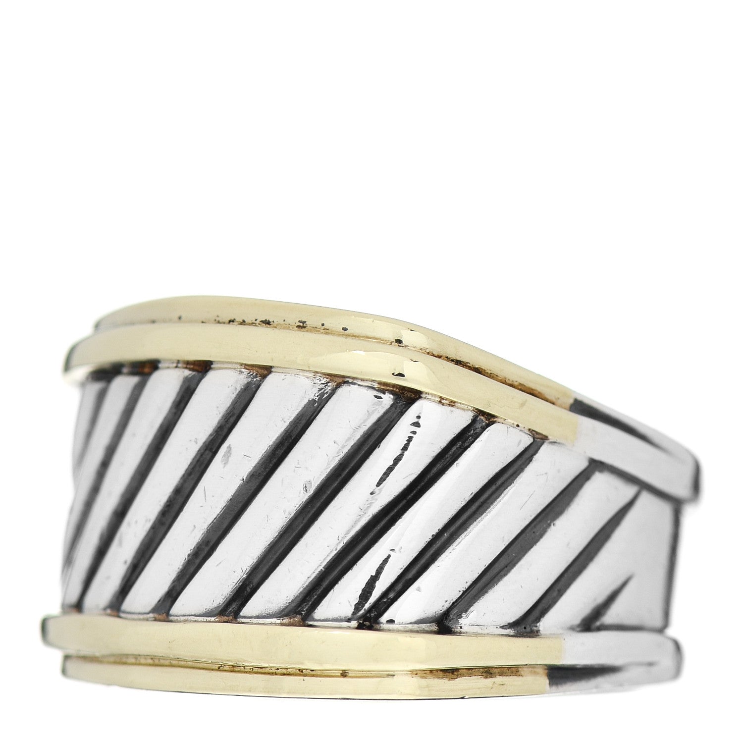 David Yurman Sterling Silver 18K Yellow Gold Cable Cigar Band Ring 54 6.75 3 of 5