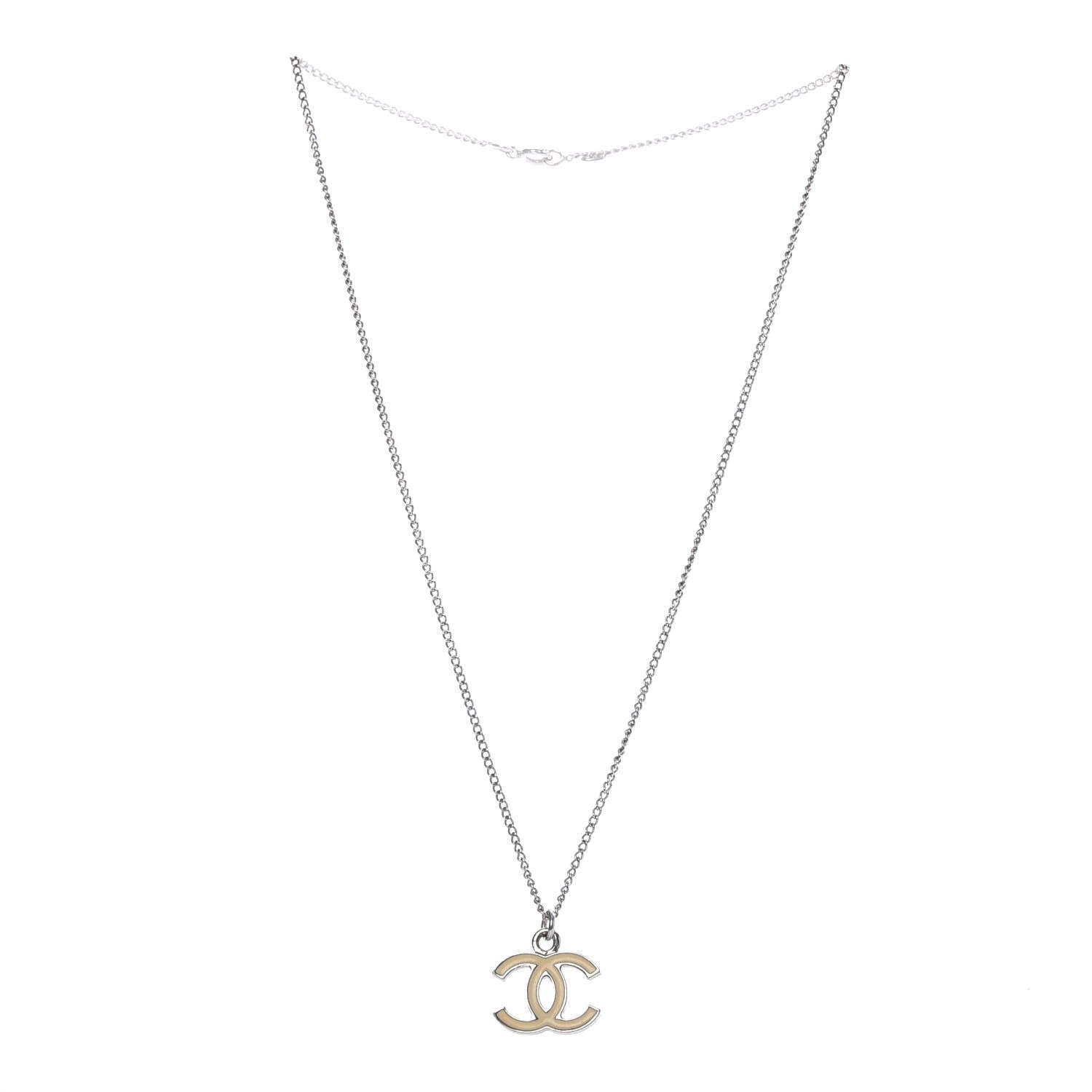 Chanel Enamel CC Necklace Silver White 3 of 6