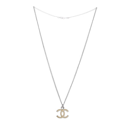 Chanel Enamel CC Necklace Silver White 3 of 6