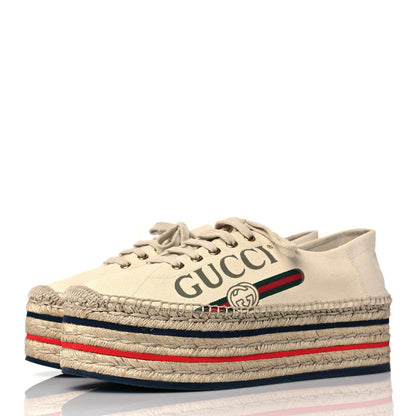Gucci Canvas Logo Lace-Up Platform Espadrilles 41 Greggio Grege 2 of 8