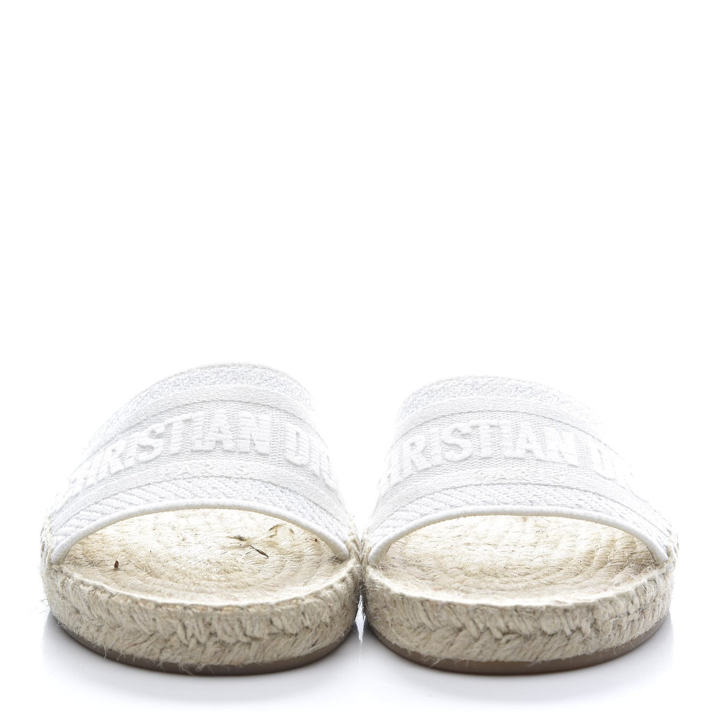 Canvas Embroidered Espadrille Flat Slide Sandals 36 White