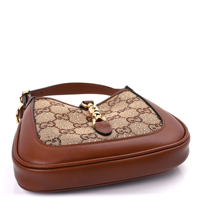 Gucci New Canvas Charisma Calfskin Crystal GG Monogram Mini Jackie 1961 Hobo Camel Ebony 3 of 7