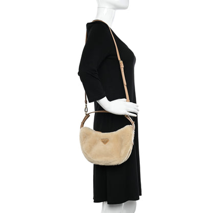 Prada Shearling Arque Shoulder Bag Ecru Noisette 2 of 12