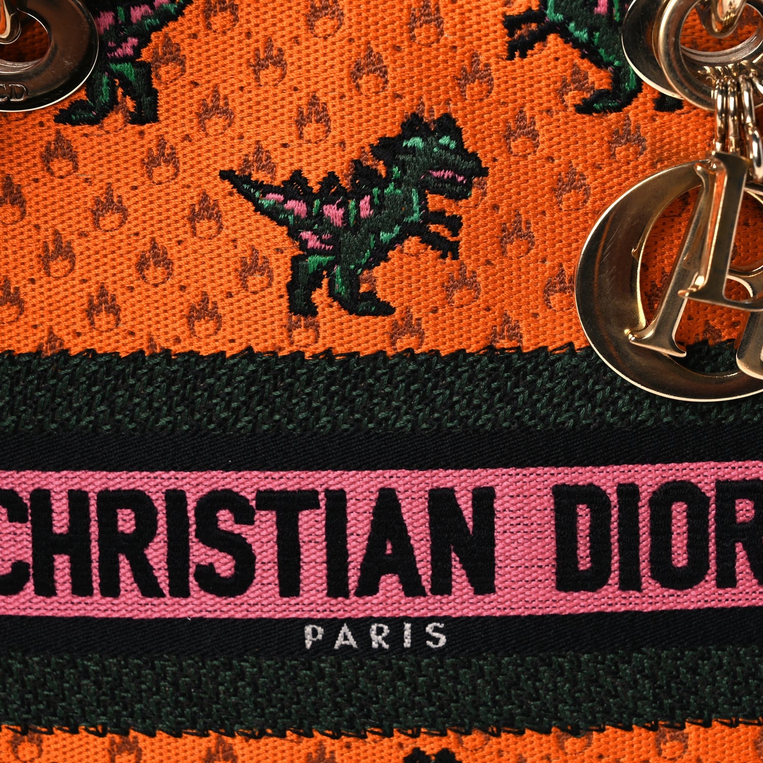 Christian Dior Canvas Embroidered Dino Medium Lady D-Lite Orange Multicolor 6 of 8