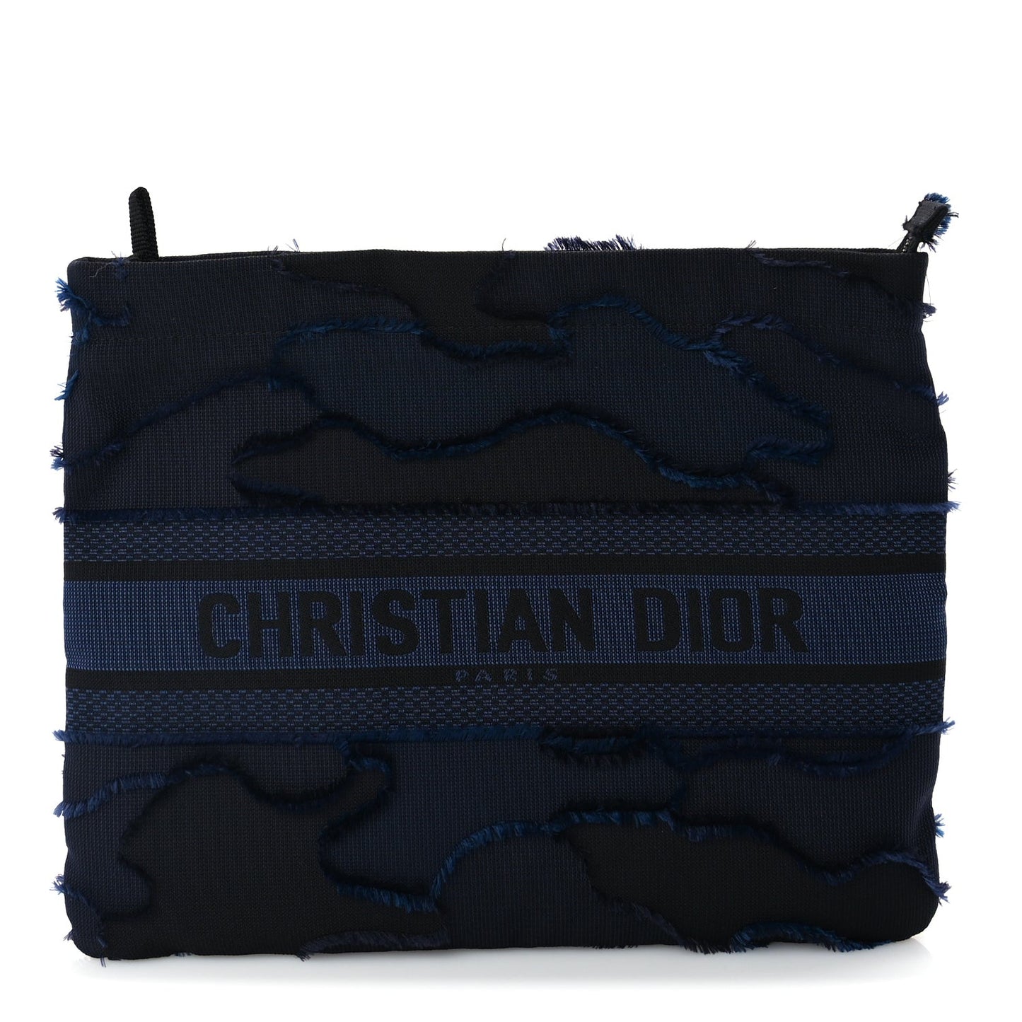 Canvas Embroidered Camouflage Medium Diordouble Zip Pouch Blue
