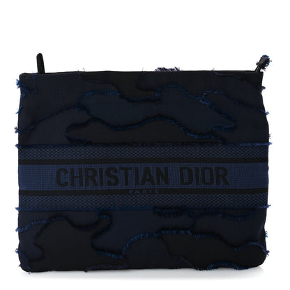 Christian Dior Canvas Embroidered Camouflage Medium Diordouble Zip Pouch Blue 1 of 7