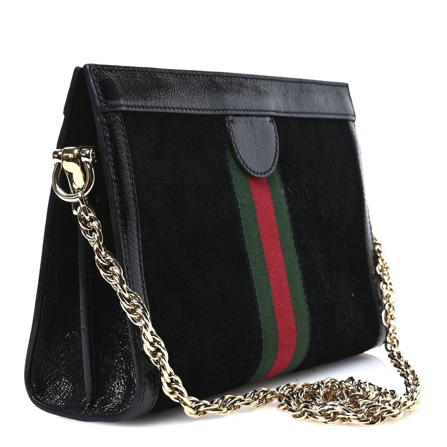 Suede Patent GG Web Small Ophidia Chain Shoulder Bag Black