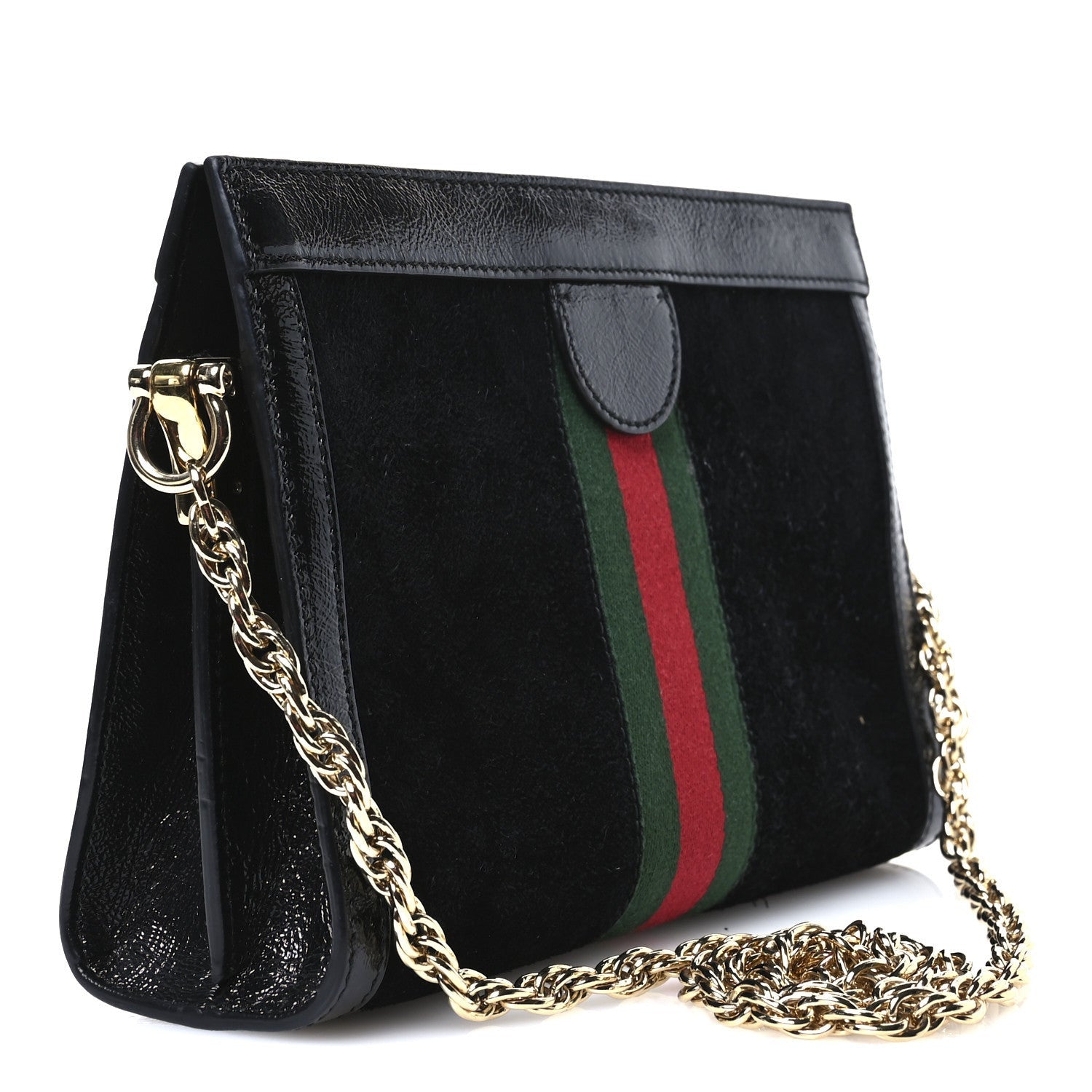 Gucci Suede Patent GG Web Small Ophidia Chain Shoulder Bag Black 3 of 7