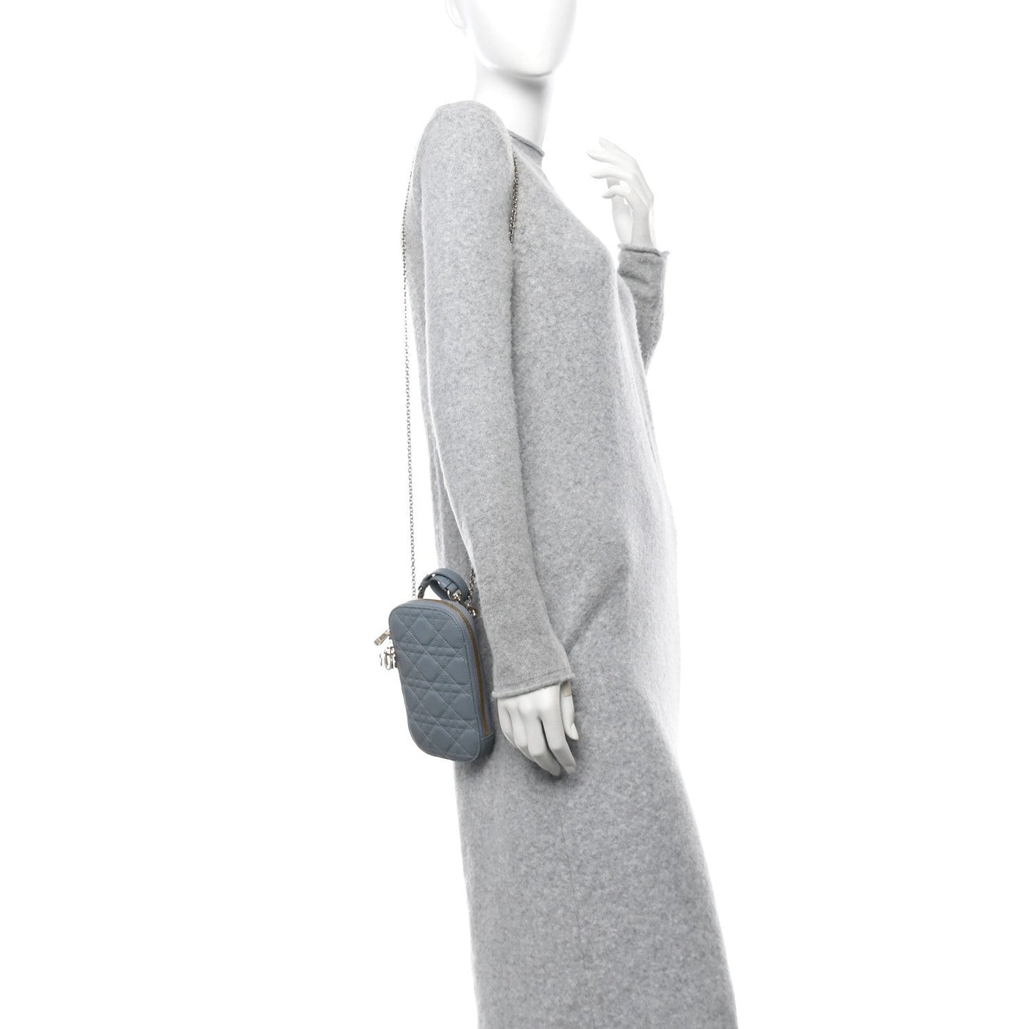 Lambskin Cannage Lady Dior Phone Holder Cloud Blue