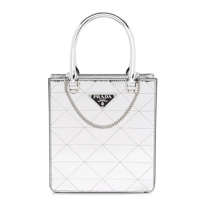 Prada Spazzolato Metal Triangle Logo Triangle Patterned Small Double Handle Crossbody Tote Argento 1 of 10