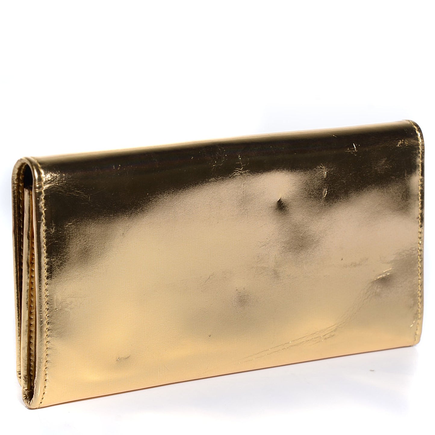 Laminated Calfskin Giant 12 Silver Hardware Money Wallet Gold