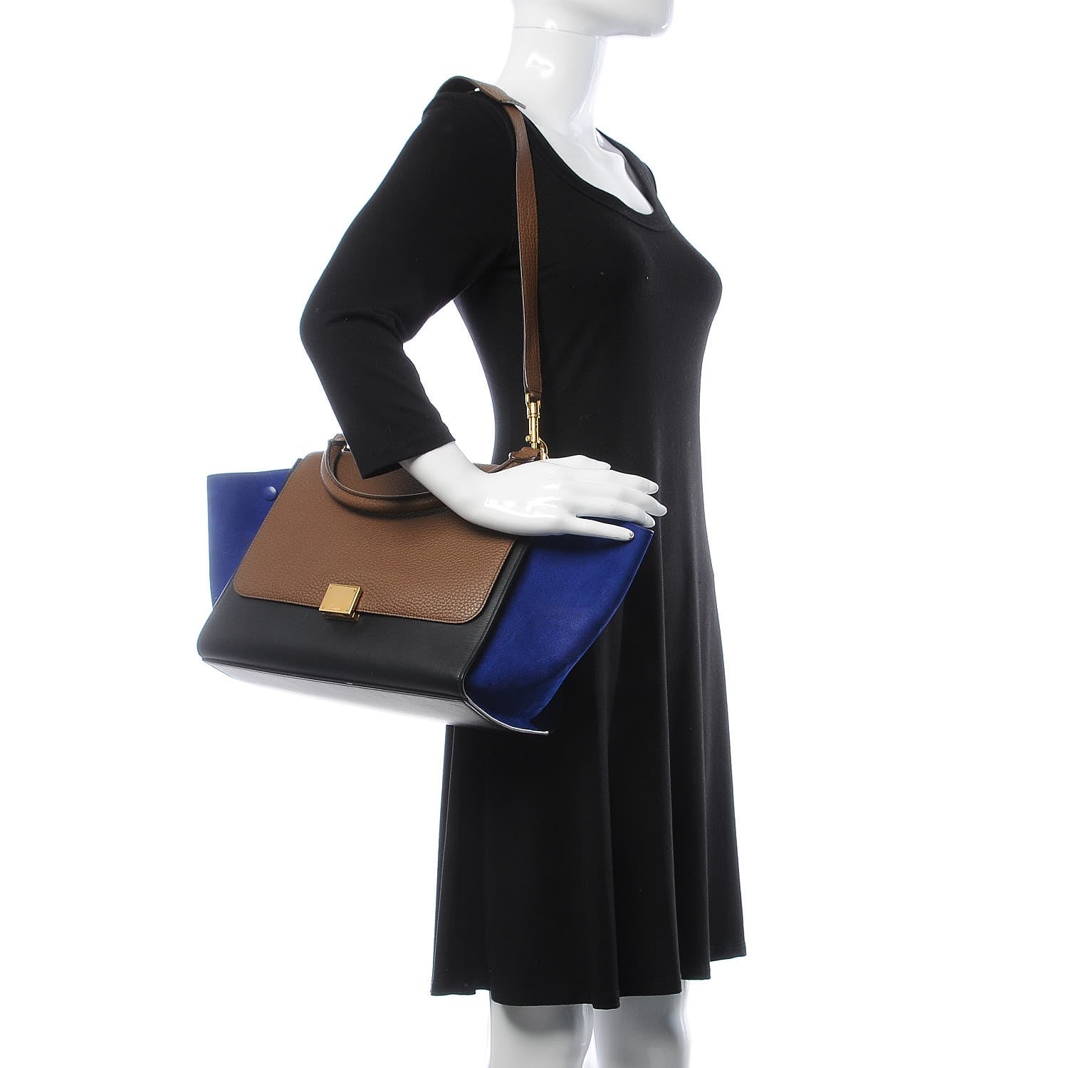 Celine Bullhide Calfskin Nubuck Medium Tri-color Trapeze Coffee 2 of 12