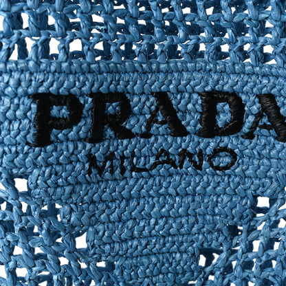 Prada Yarn Raffia Effect Crochet Logo Embroidered Tote Bag Celeste 6 of 8