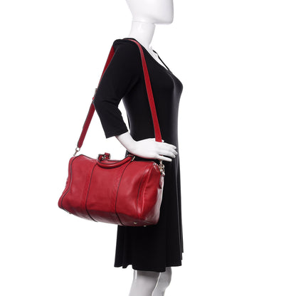 Gucci Calfskin Microguccissima Trim Medium Boston Raspberry Red 2 of 12