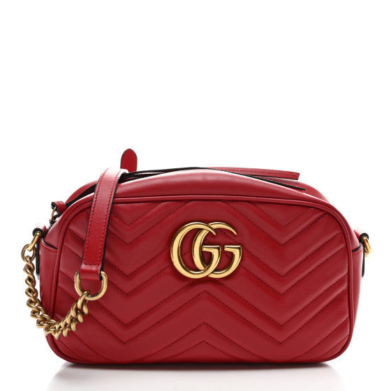 Gucci Calfskin Matelasse Small GG Marmont Chain Shoulder Bag Hibiscus Red 1 of 1