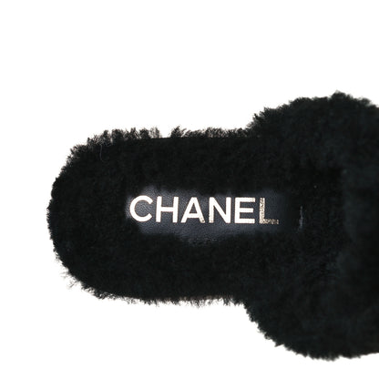 Chanel Suede Calfskin Shearling Turn Lock Clogs 39 Black 11 of 19