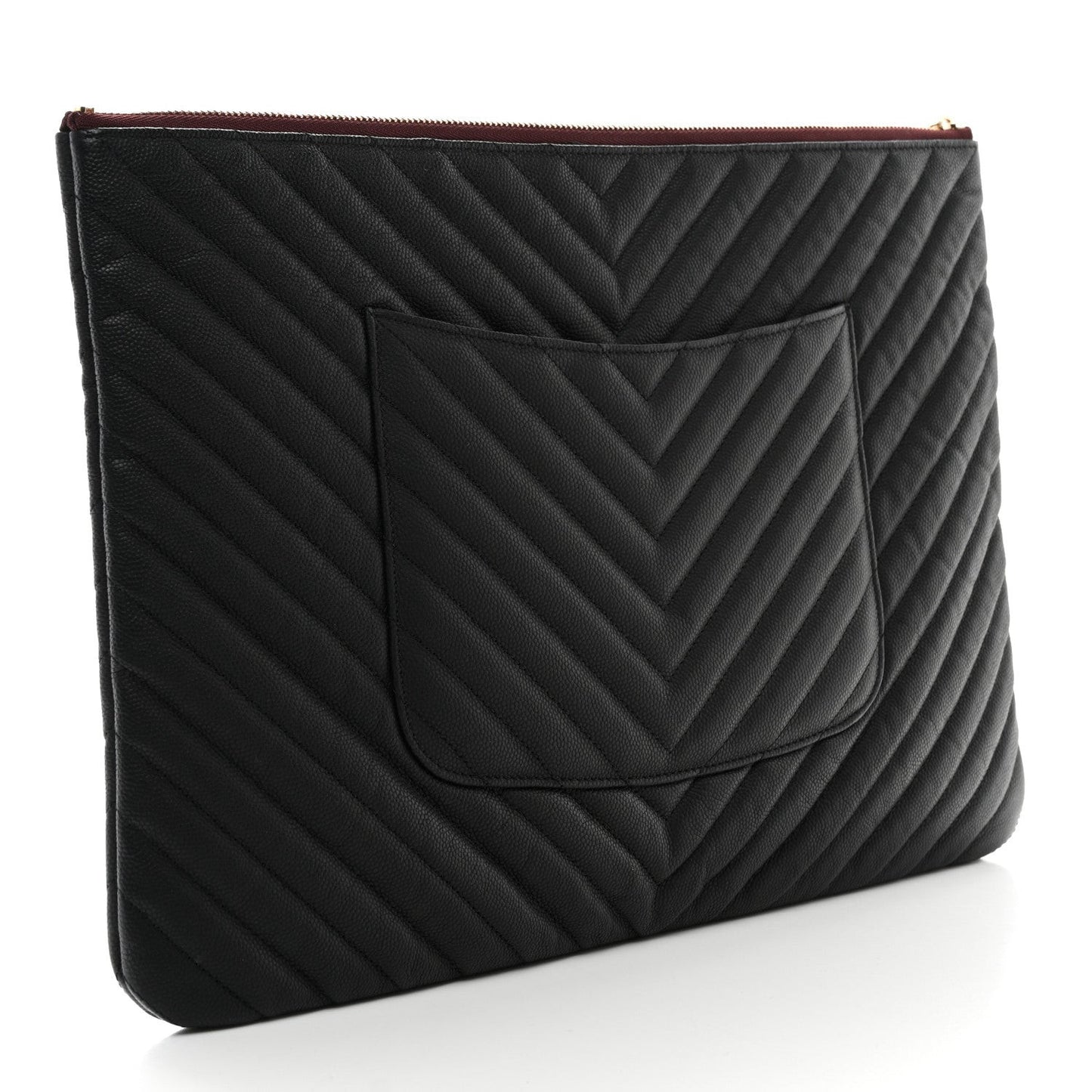 Caviar Chevron Quilted Large Cosmetic Case Black