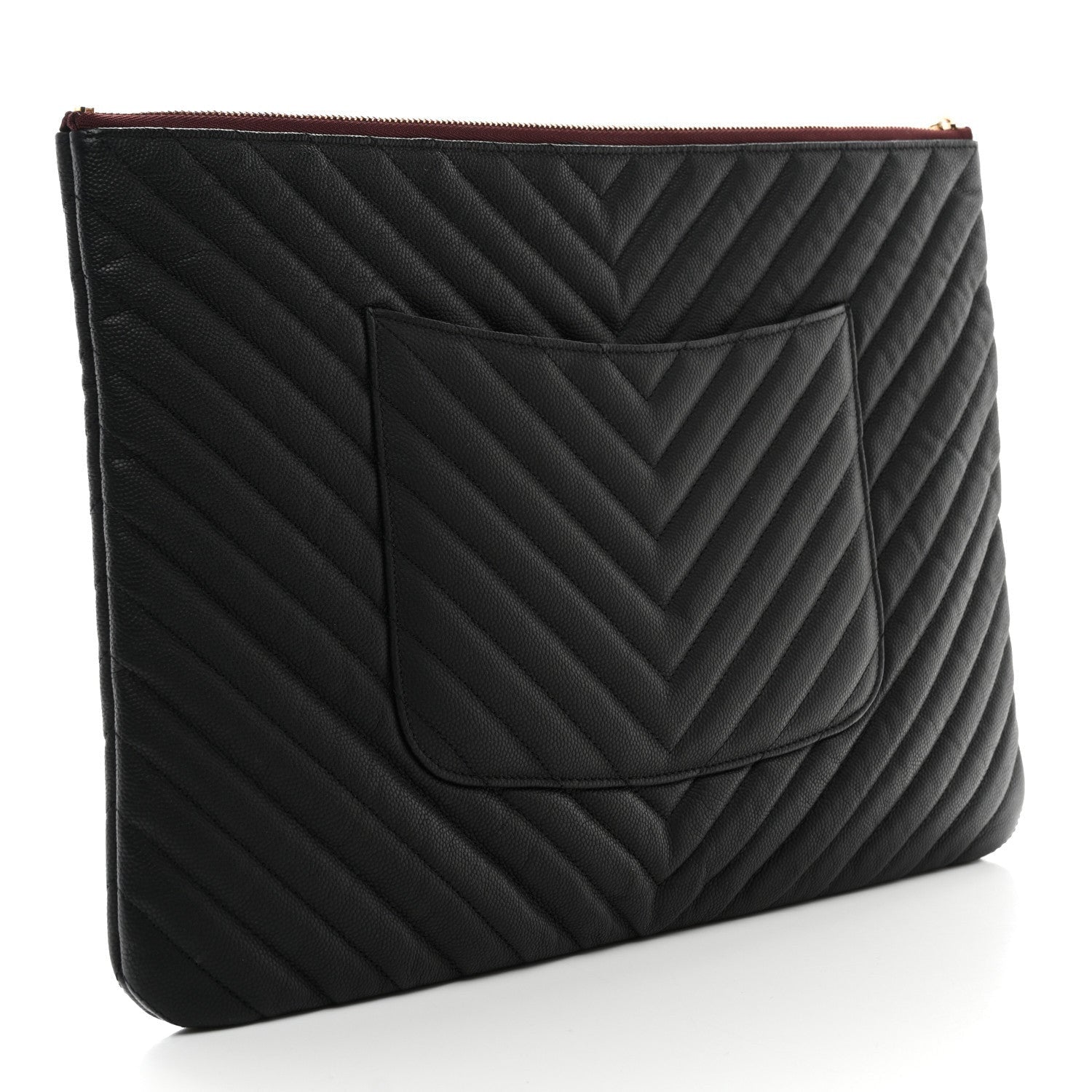 Chanel Caviar Chevron Quilted Large Cosmetic Case Black 3 of 7
