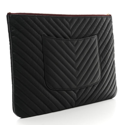 Chanel Caviar Chevron Quilted Large Cosmetic Case Black 3 of 7