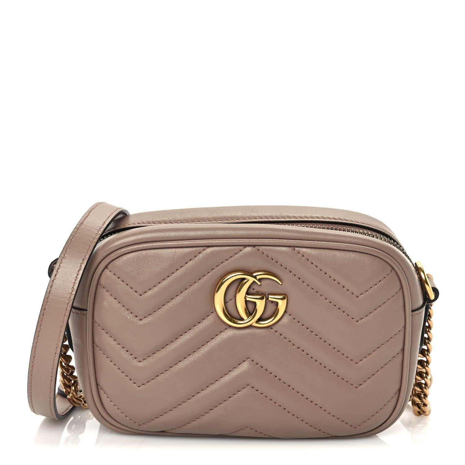 Gucci Calfskin Matelasse Mini GG Marmont Chain Shoulder Bag  Perfect Pink 1 of 9