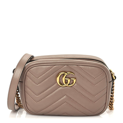 Gucci Calfskin Matelasse Mini GG Marmont Chain Shoulder Bag  Perfect Pink 1 of 9