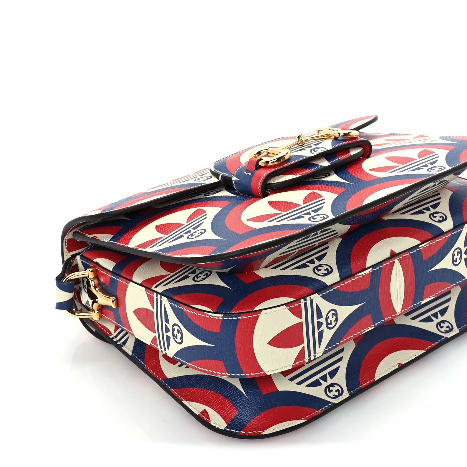 Gucci X ADIDAS Shangai Calfskin Web Trefoil Interlocking G Small Horsebit 1955 Shoulder Bag Red White Blue 7 of 8