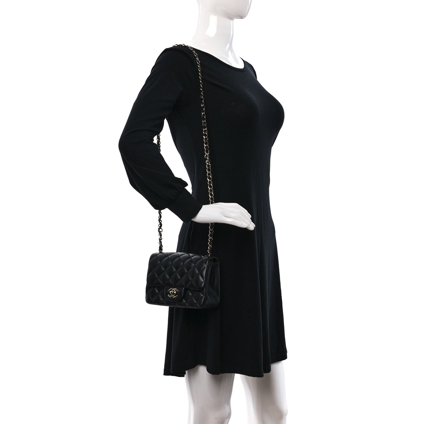 Lambskin Quilted Mini Square Flap Black