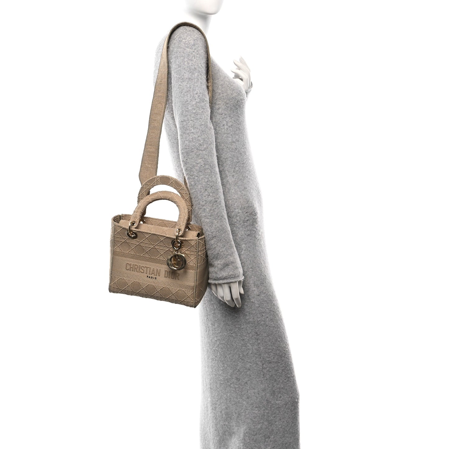 Canvas Embroidered Medium Lady D-Lite Beige