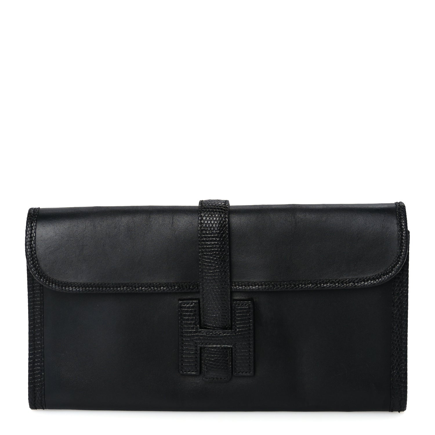 Hermes Swift Lizard Varanus Niloticus Jige Elan Touch 29 Clutch  Black 1 of 9
