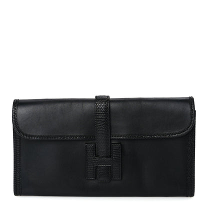 Hermes Swift Lizard Varanus Niloticus Jige Elan Touch 29 Clutch  Black 1 of 9