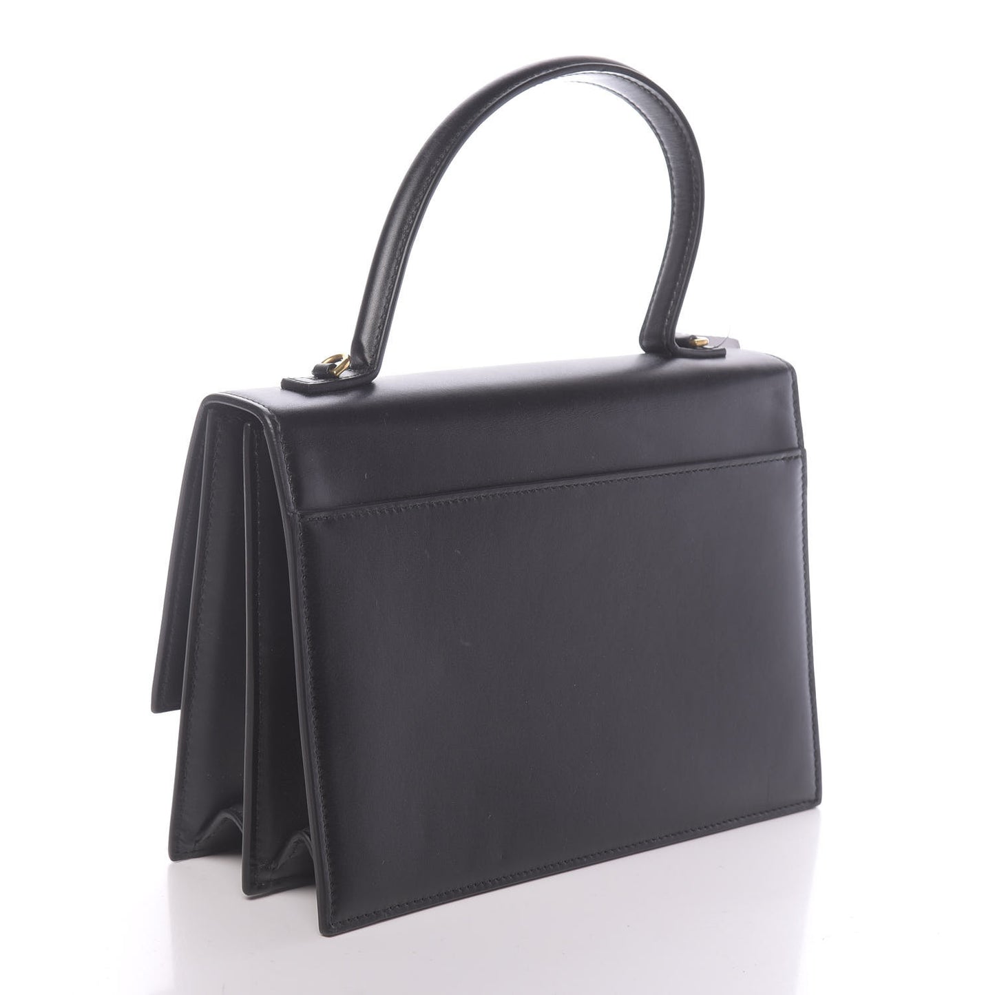 Box Calfskin Medium Sharp Top Handle Bag Black