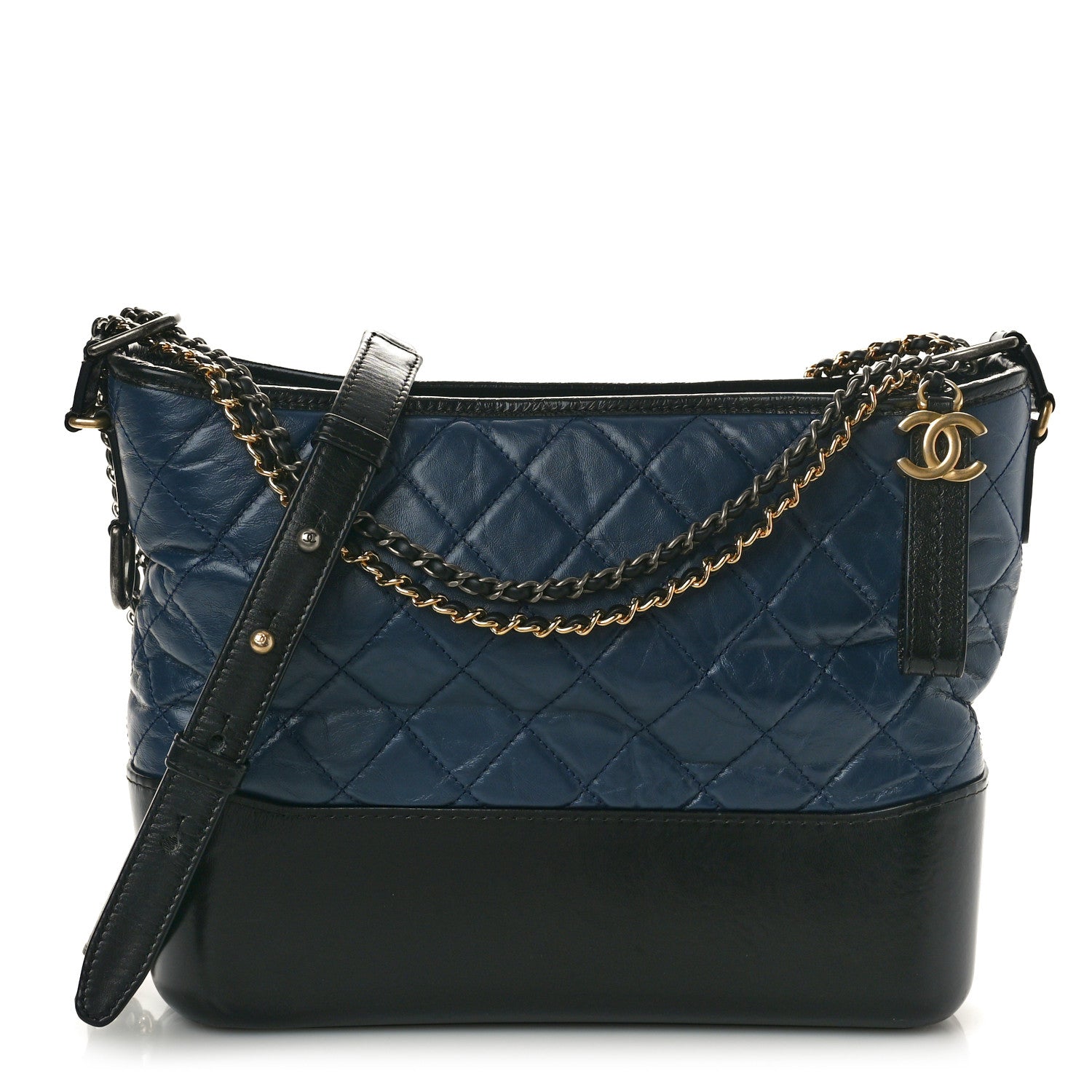 Chanel Aged Calfskin Quilted Medium Gabrielle Hobo Navy Black 1 of 10