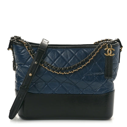 Chanel Aged Calfskin Quilted Medium Gabrielle Hobo Navy Black 1 of 10