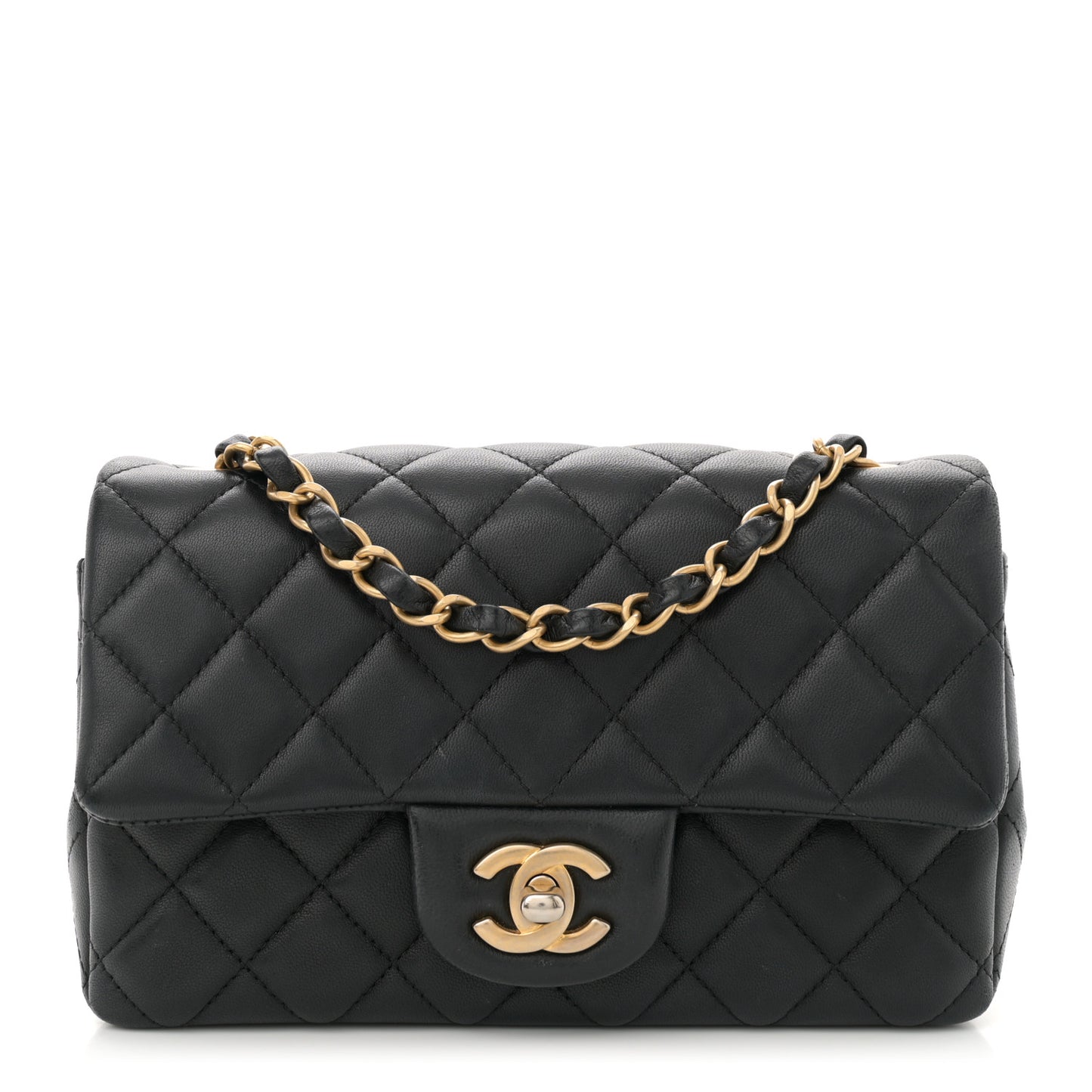 Lambskin Quilted Mini Rectangular Flap Black