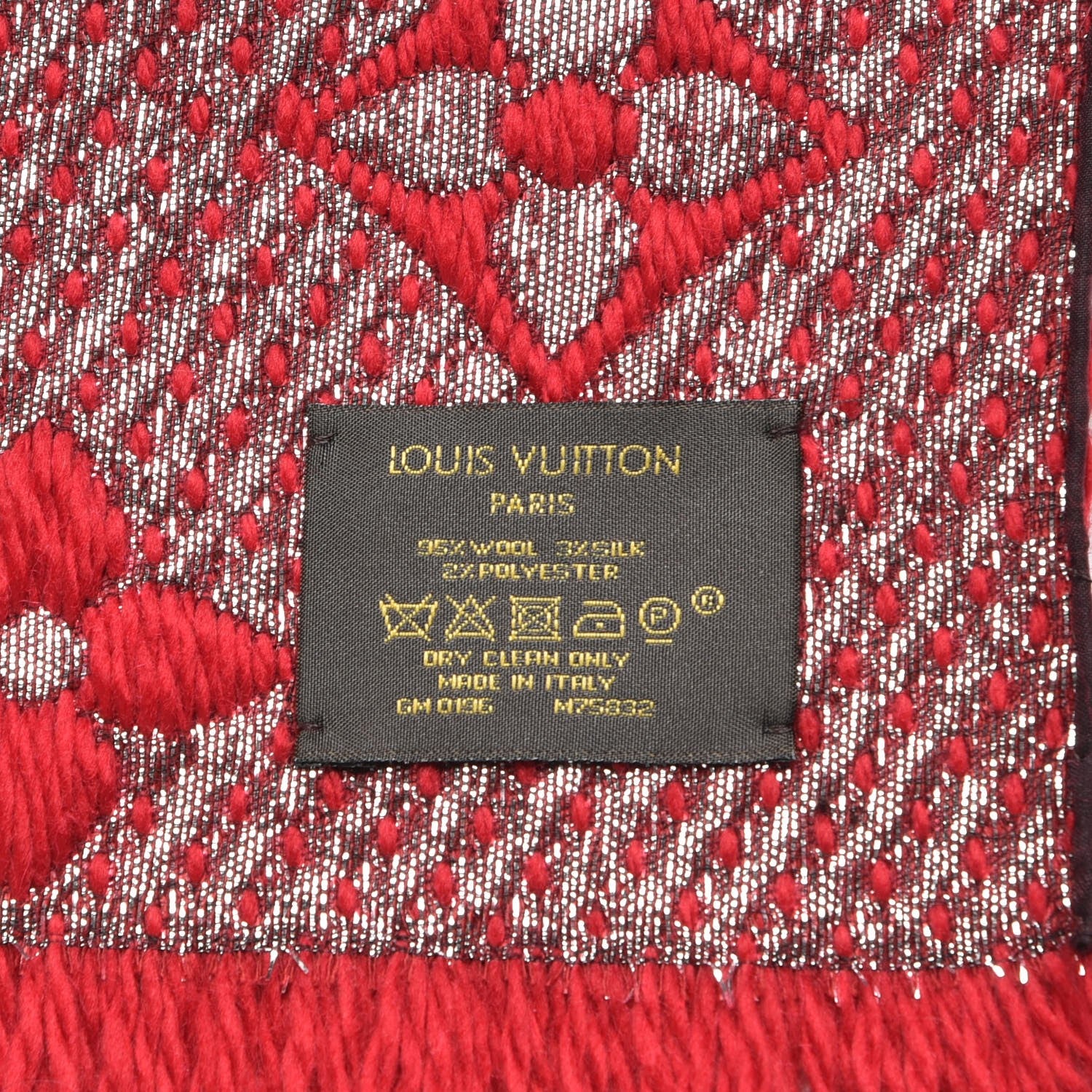 Louis Vuitton Wool Silk Logomania Shine Scarf Rubis 4 of 4