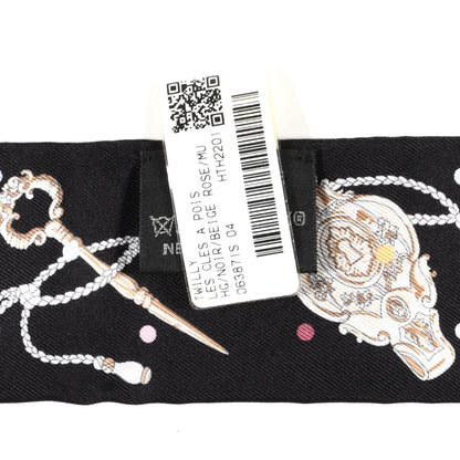 Hermes Silk Les Cles A Pois Twilly Black Beige Rose Multicolor 4 of 4