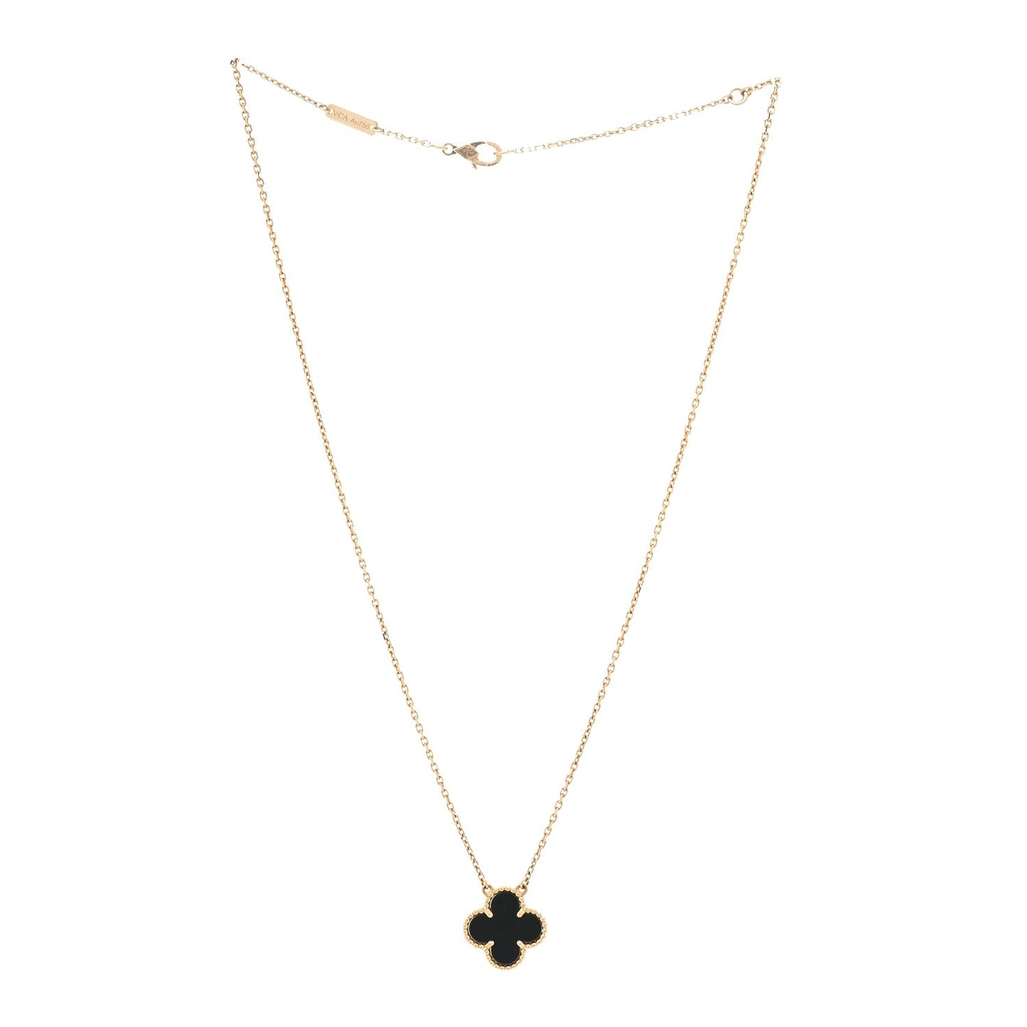 18K Yellow Gold Black Onyx Vintage Alhambra Pendant Necklace
