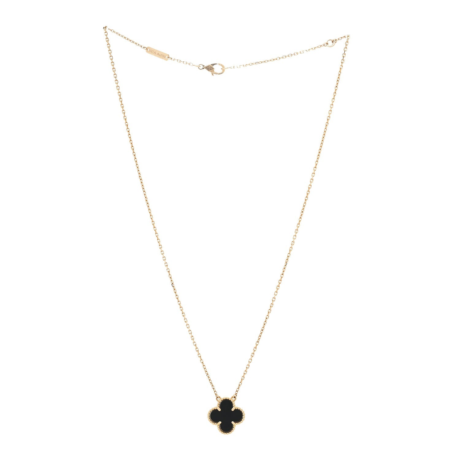 Van Cleef & Arpels 18K Yellow Gold Black Onyx Vintage Alhambra Pendant Necklace 1 of 6