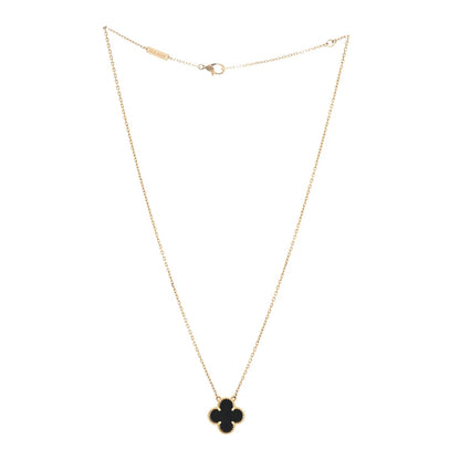 Van Cleef & Arpels 18K Yellow Gold Black Onyx Vintage Alhambra Pendant Necklace 1 of 6
