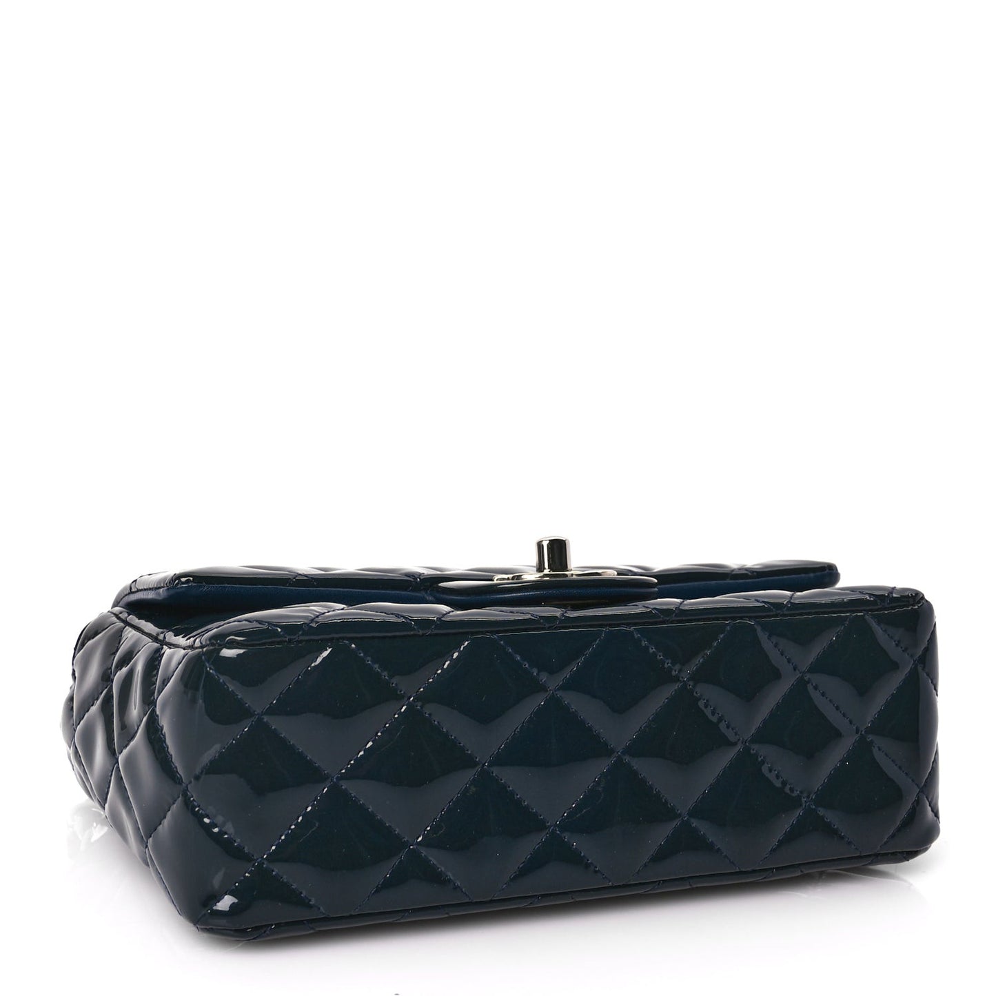 Patent Calfskin Quilted Mini Rectangular Flap Turquoise