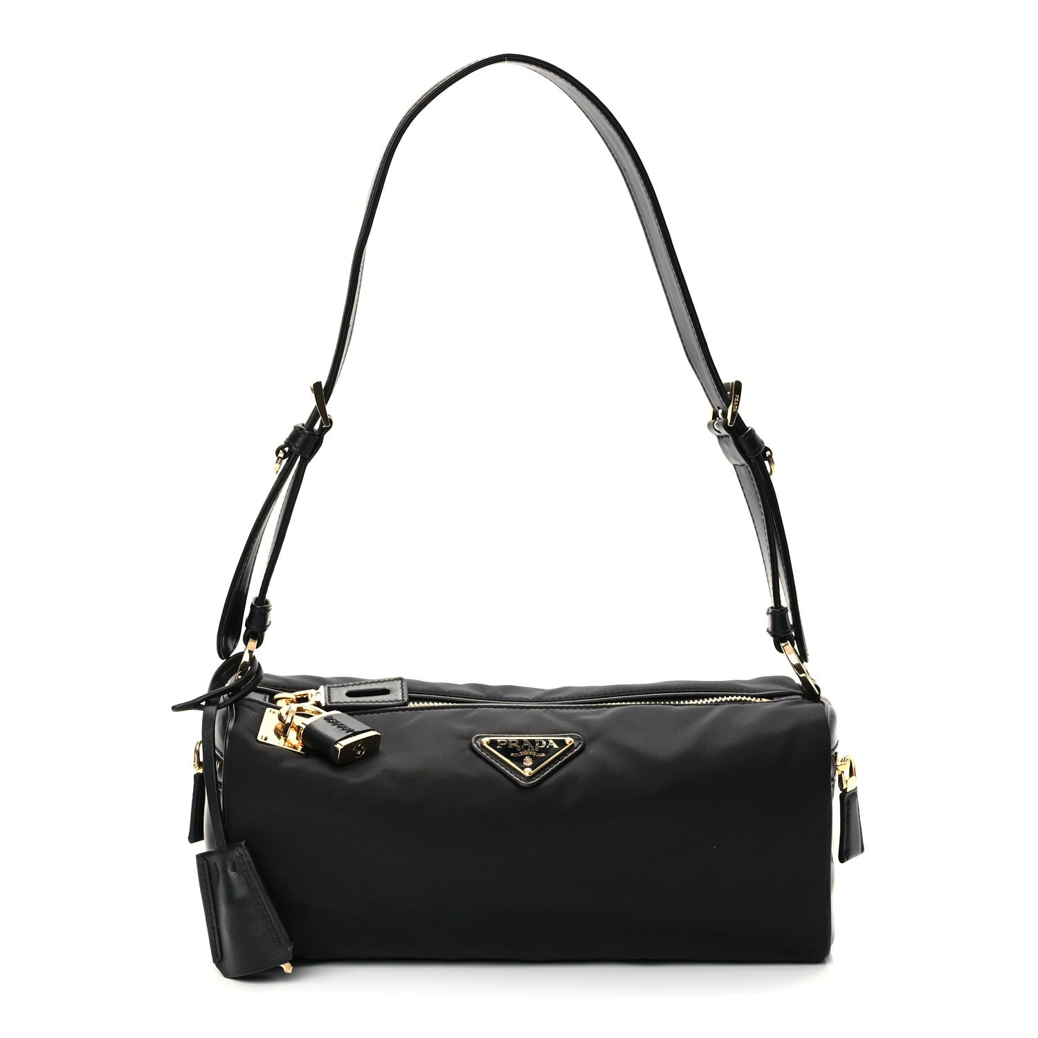 Prada Tessuto Nylon Vitello Medium Padlock Shoulder Bag Black Nero 1 of 8