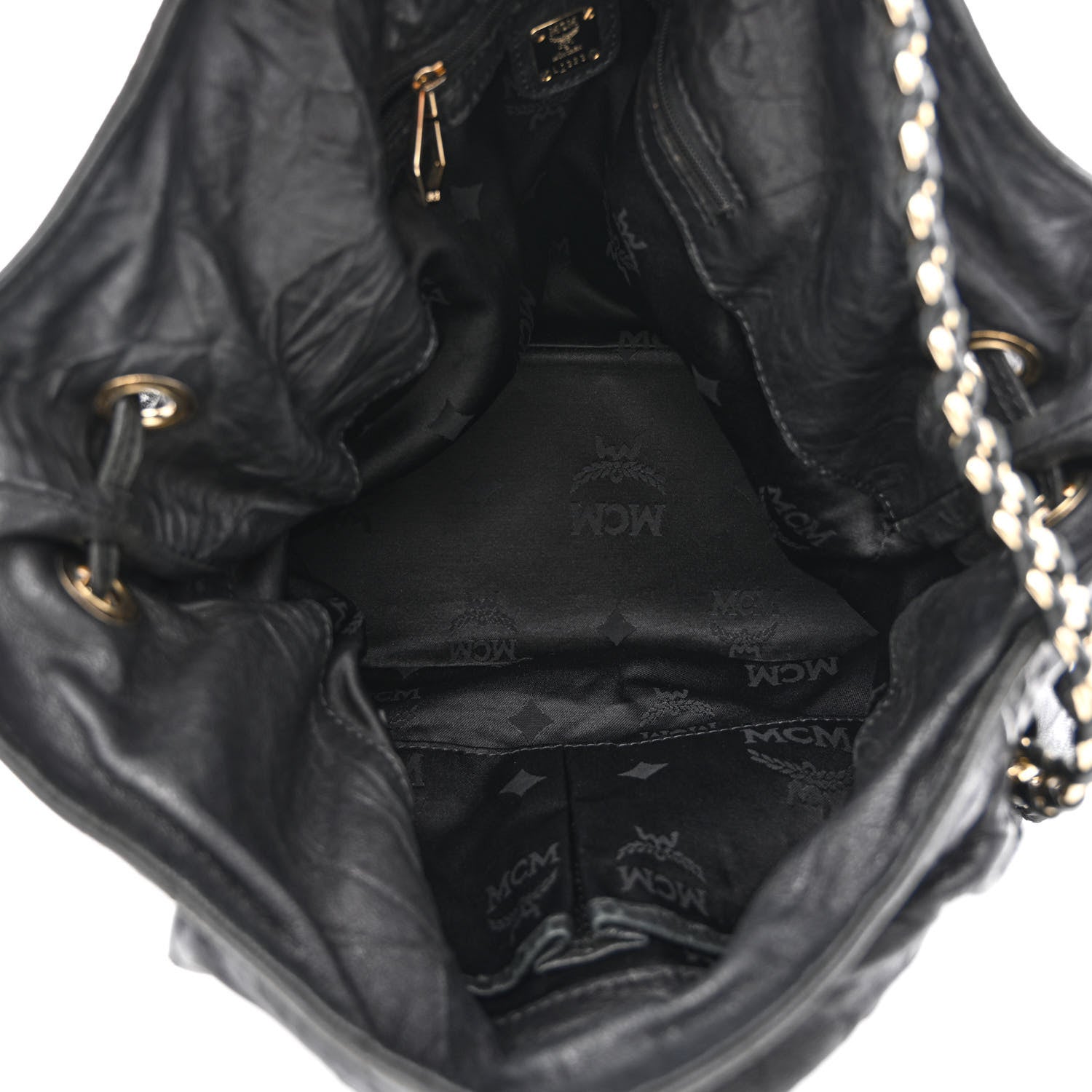 MCM Calfskin Chain Hobo Black 4 of 10
