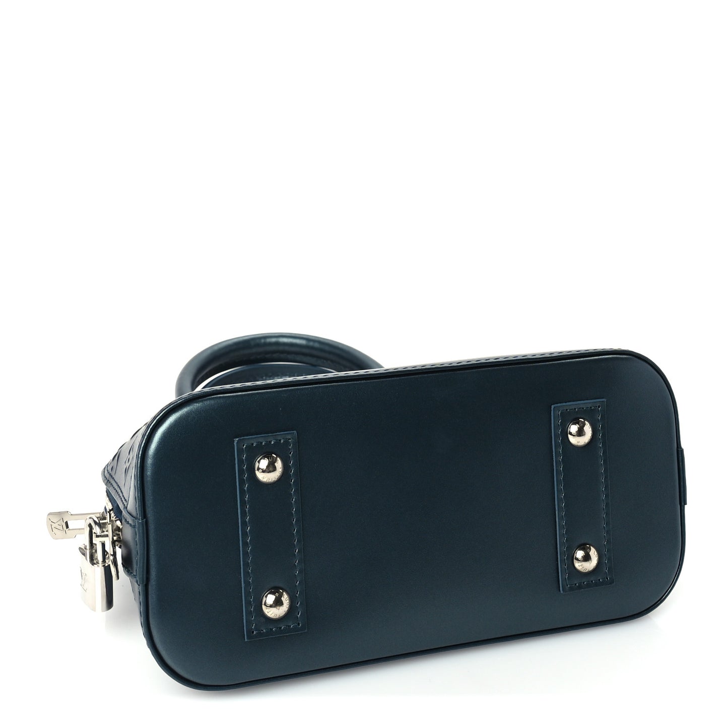 Metallic Calfskin Debossed Monogram Alma BB Steel Blue