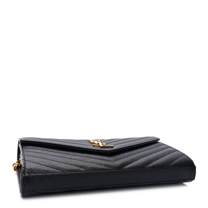 Saint Laurent Grain De Poudre Matelasse Chevron Cassandre Chain Wallet Black 3 of 8