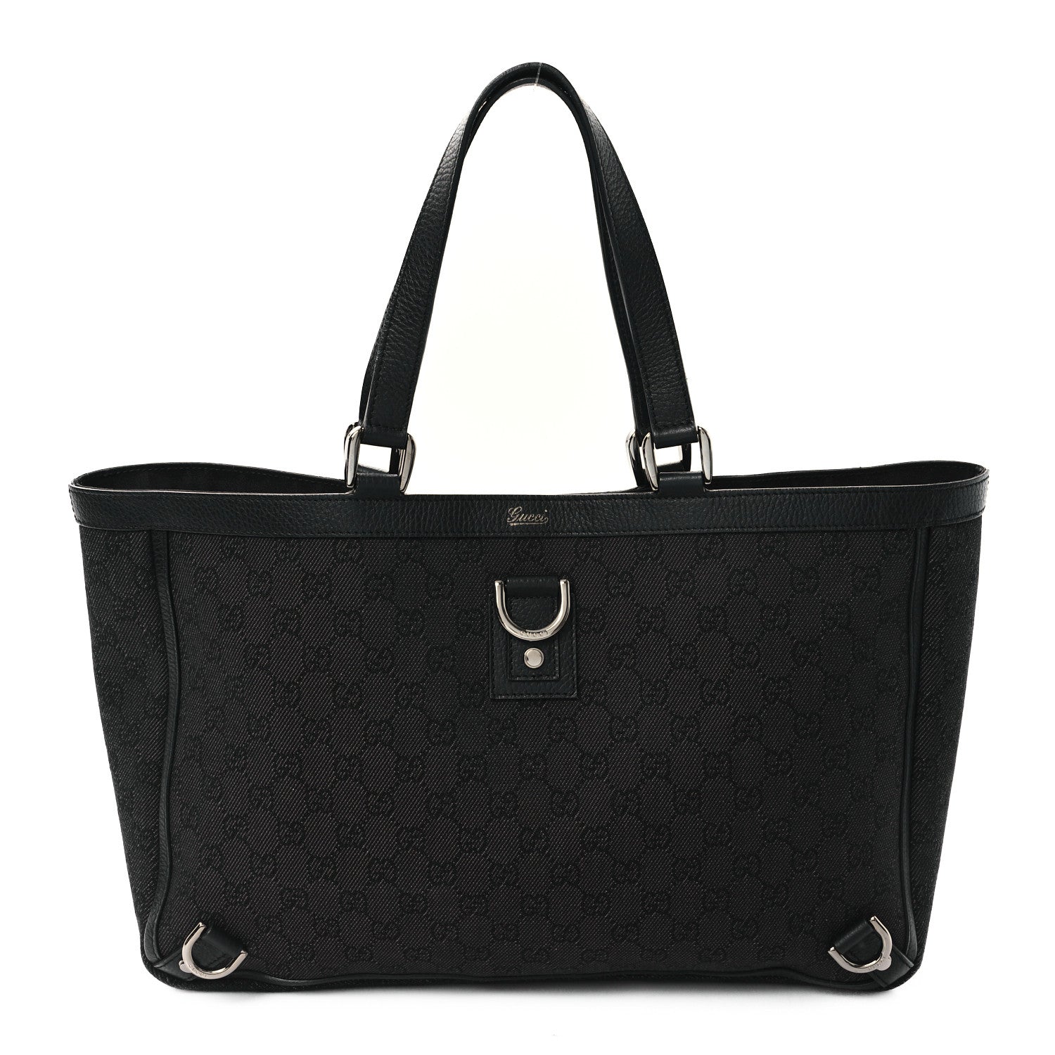Gucci Denim Monogram Large Abbey Tote Black 1 of 10