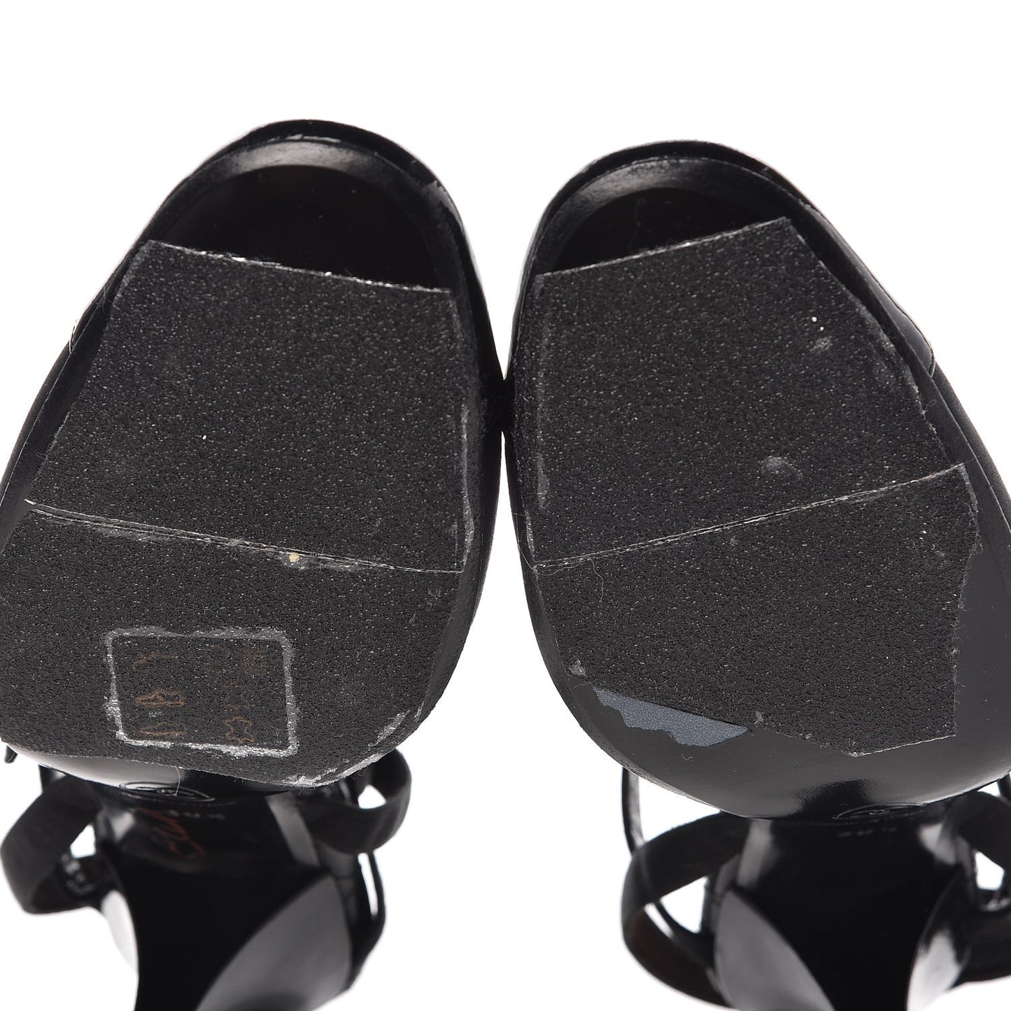 Satin Patent Cap Toe Ankle Wrap Pumps 38.5 Black