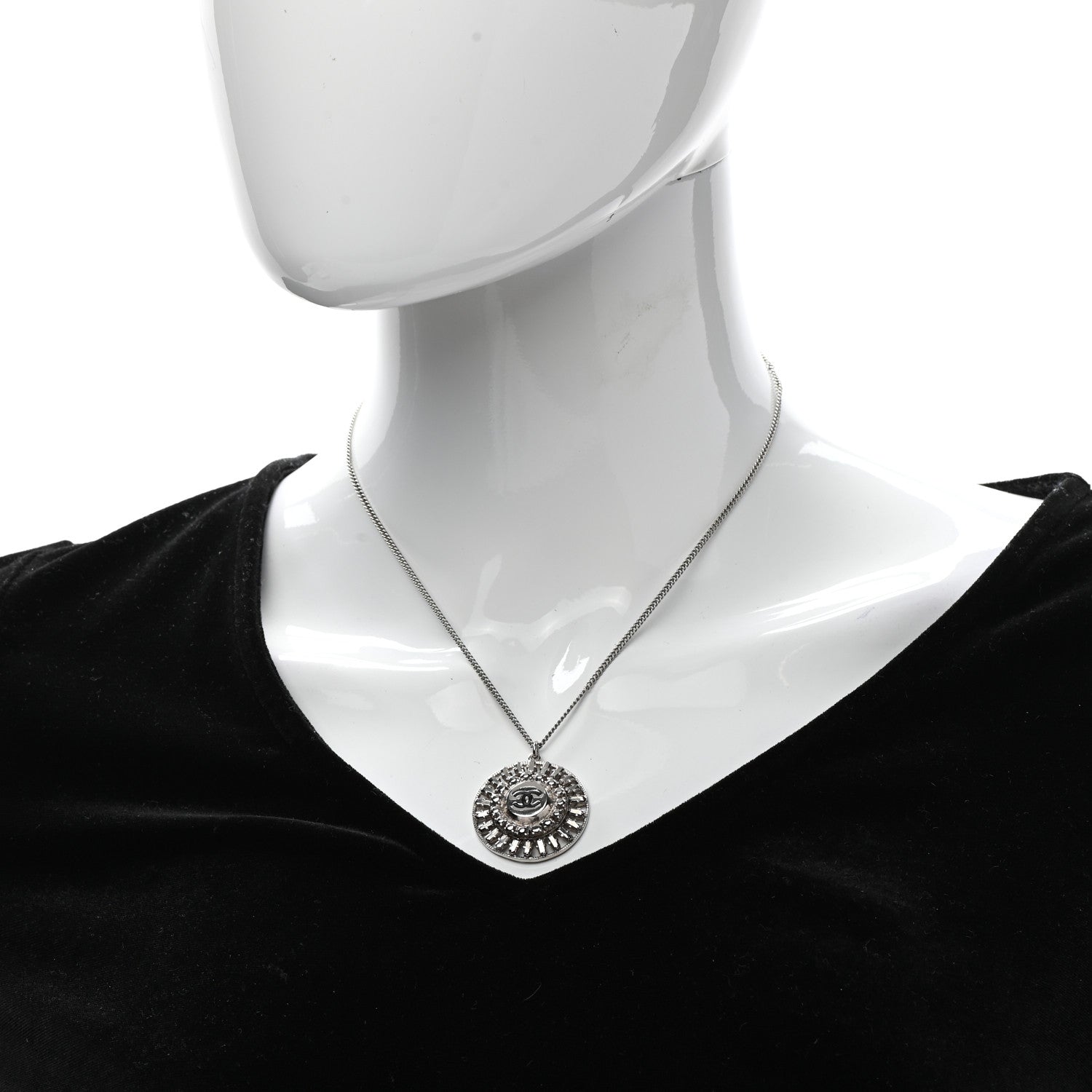 Chanel CC Medallion Pendant Necklace Silver 2 of 6
