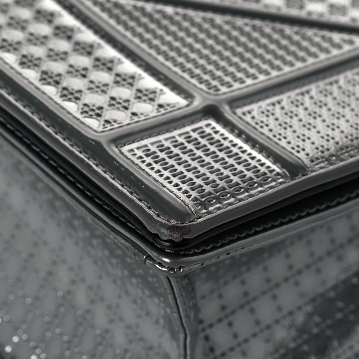 Christian Dior Metallic Patent Micro-Cannage Medium Diorama Flap Bag Silver 10 of 15