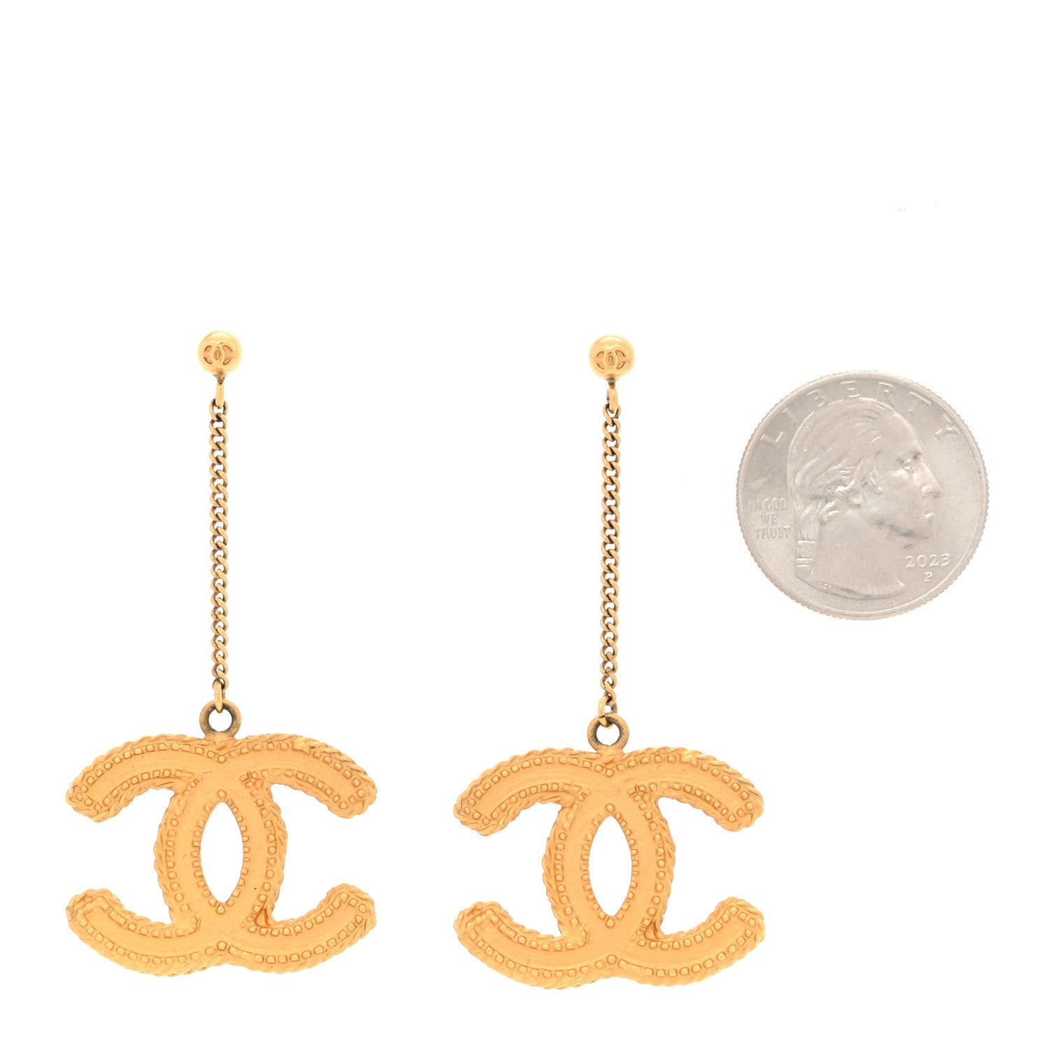 Chanel CC Drop Earrings Matte Gold 2 of 5